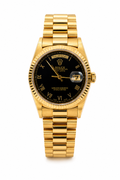 Rolex Day-Date President 18K Yellow Gold Black Dial Watch 18238