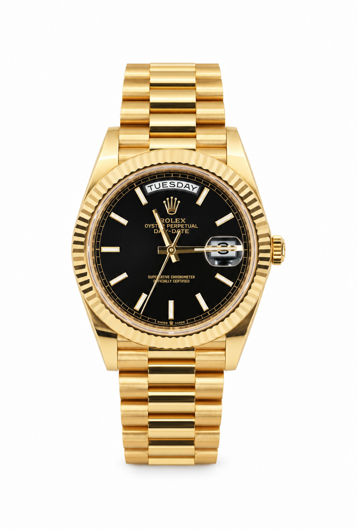 Rolex Day-Date 40mm Black Motif Dial 18K Yellow Gold 228238