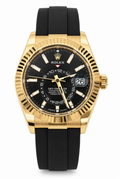 Rolex Sky-Dweller 42mm Black Dial Yellow Gold Fluted Bezel Oysterflex Bracelet 336238